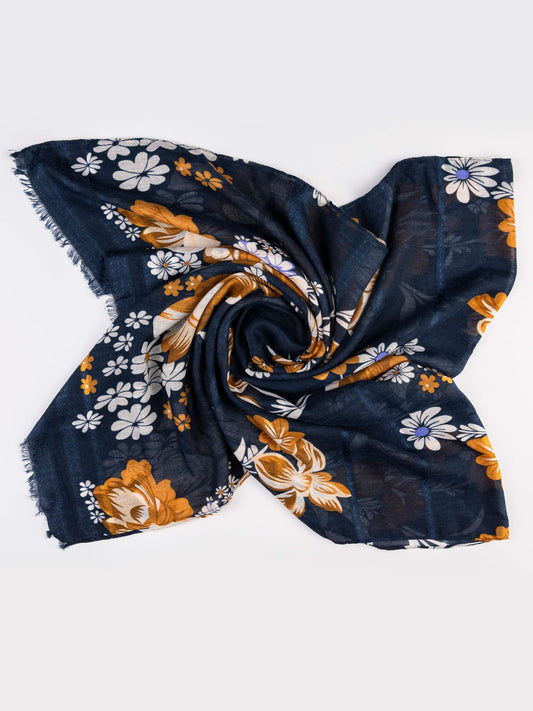 Navy Floral Mulberry Silk Scarf